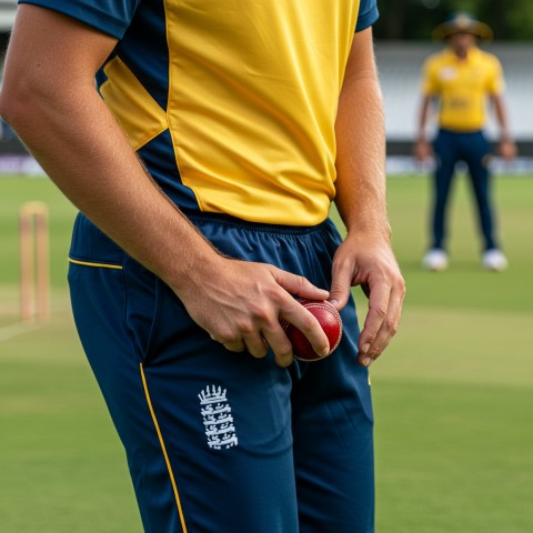 cricketer shining cricket ball on trousers cricketer shining cricket ball on trousers